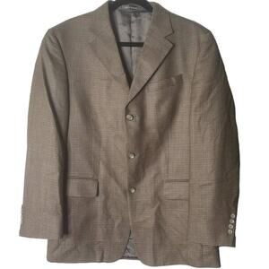 Oscar De La Renta Light Brown Tiny Houndstooth Silk and Wool 3 Button Blazer 40R